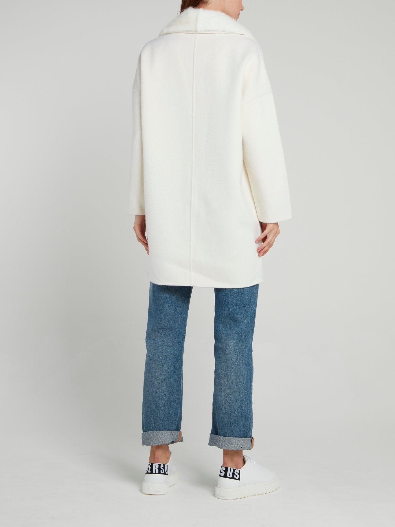 White Fur Neck Wool Coat