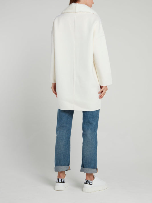 White Fur Neck Wool Coat