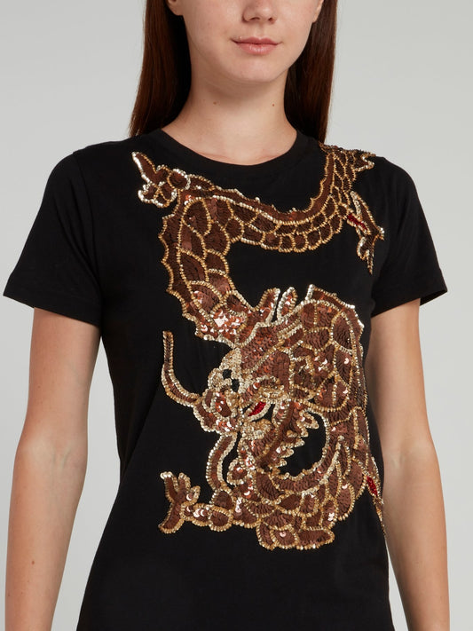 Black Sequin Dragon T-Shirt