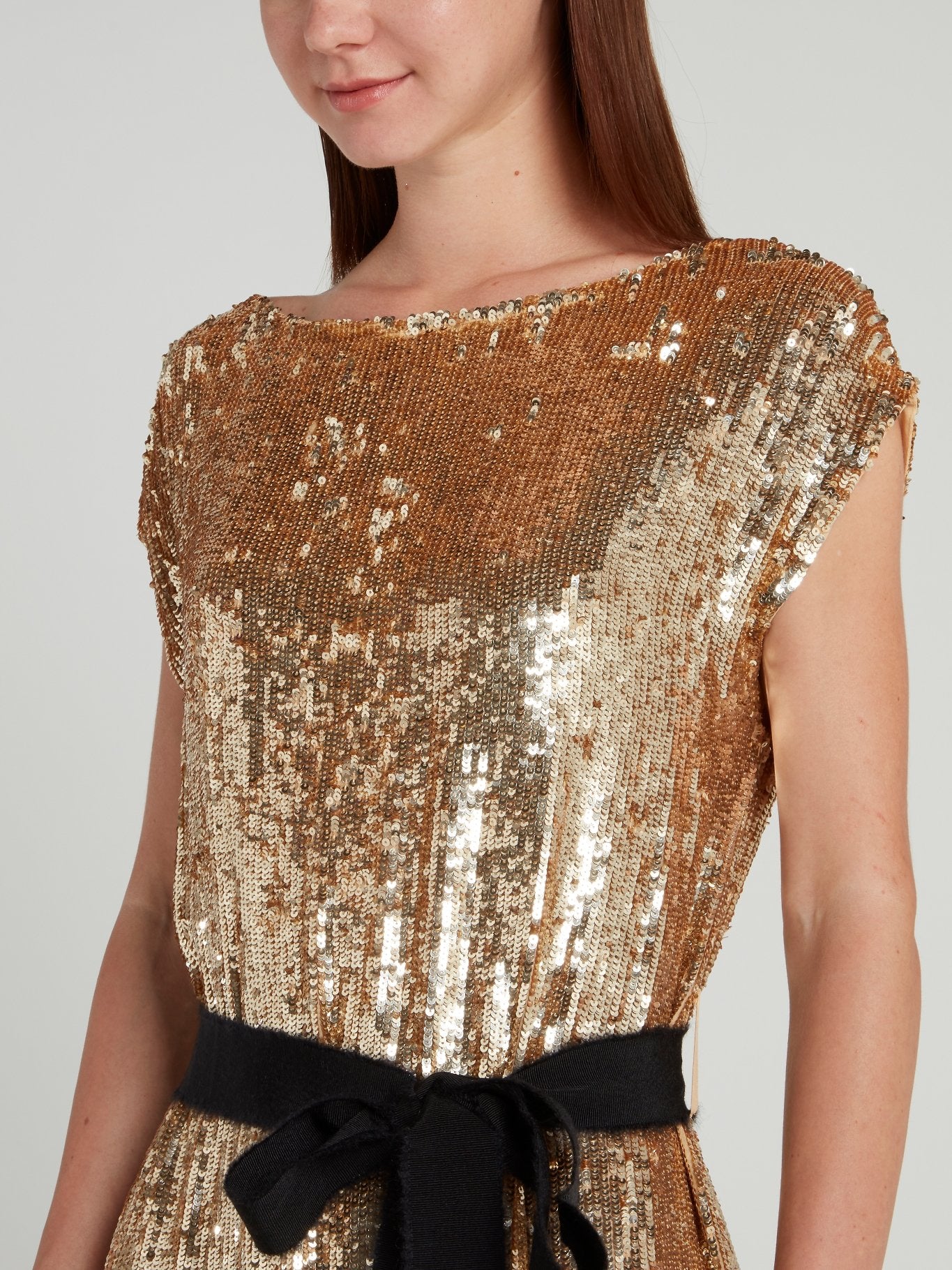 Parosh Gold Sequin Bateau Midi Dress L / Gold Parosh Gold Sequin Bateau Midi Dress L / Gold