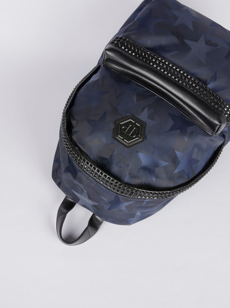 Navy Star Print Embellished Backpack