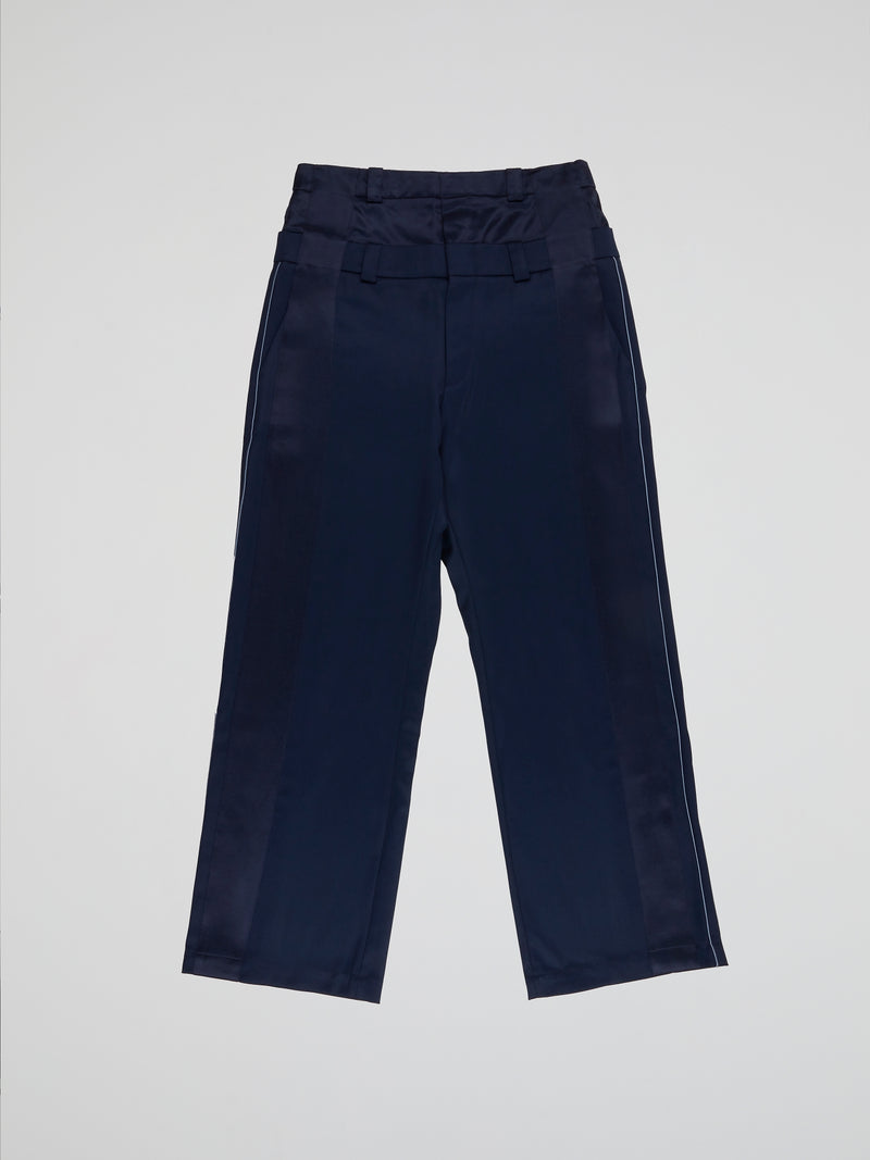 Navy Double Belt Wool Pants