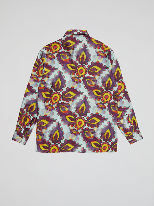 Floral Print Long Sleeve Silk Shirt