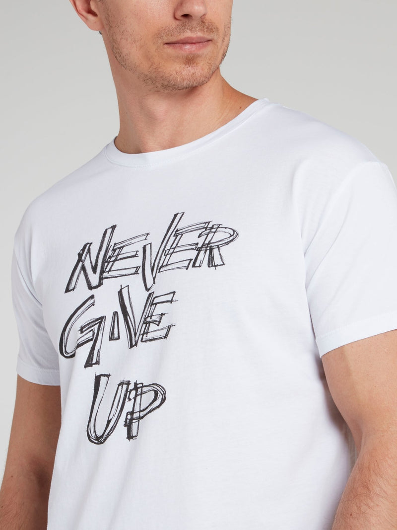 White Round Neck Statement T-Shirt