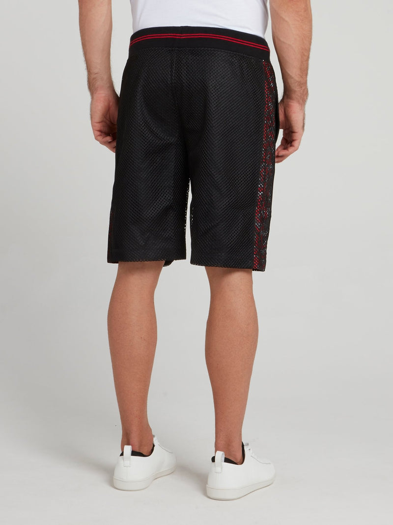 Black Perforated Drawstring Shorts