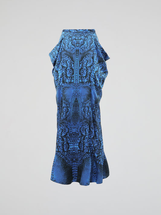 Blue Printed Ruffle Skirt