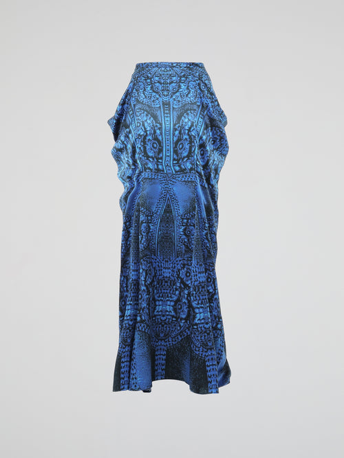 Blue Printed Ruffle Skirt