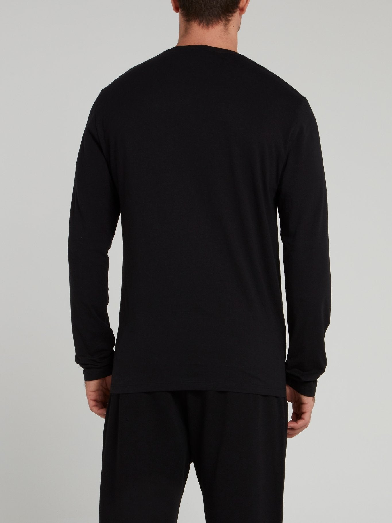 Black Long Sleeve V-Neck Logo Shirt