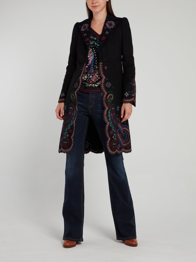 Black Paisley Pattern Embroidered Coat