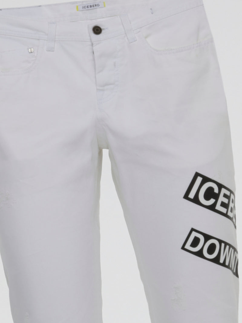 White Logo Tape Pants