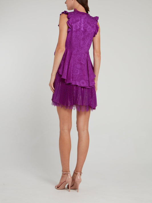 Фиолетовое платье-мини с плиссировкой и принтом пейсли