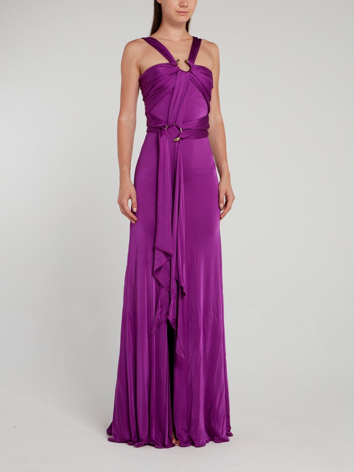 Snake Embellished Purple Slit Dress