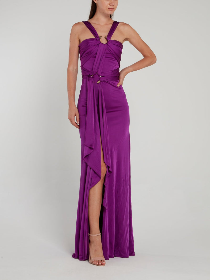 Snake Embellished Purple Slit Dress