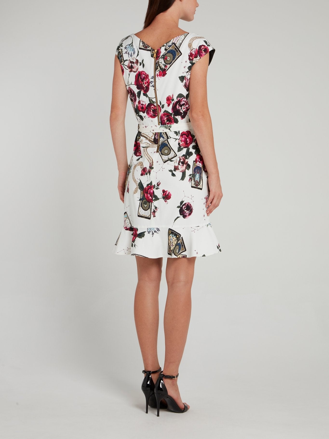 White Floral Print Belted Mini Dress
