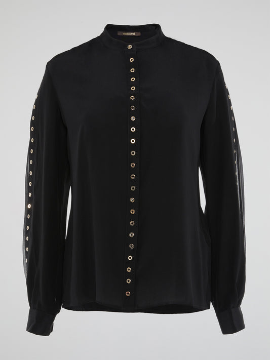 Elevate your wardrobe with the stunning Black Button Embellished Blouse by Roberto Cavalli. With intricate detailing and luxurious fabric, this blouse exudes sophistication and glamour. Embrace your fierce and fearless side in this statement piece that is sure to turn heads wherever you go.