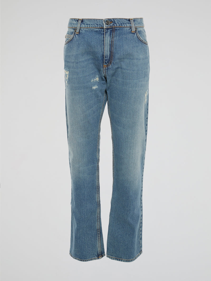 Elevate your denim game with these Blue Straight Cut Denim Jeans by Roberto Cavalli. Crafted with the finest quality materials and attention to detail, these jeans are a must-have for any fashion-forward individual. Stand out from the crowd and make a statement with these stylish and versatile jeans that will take your wardrobe to the next level.