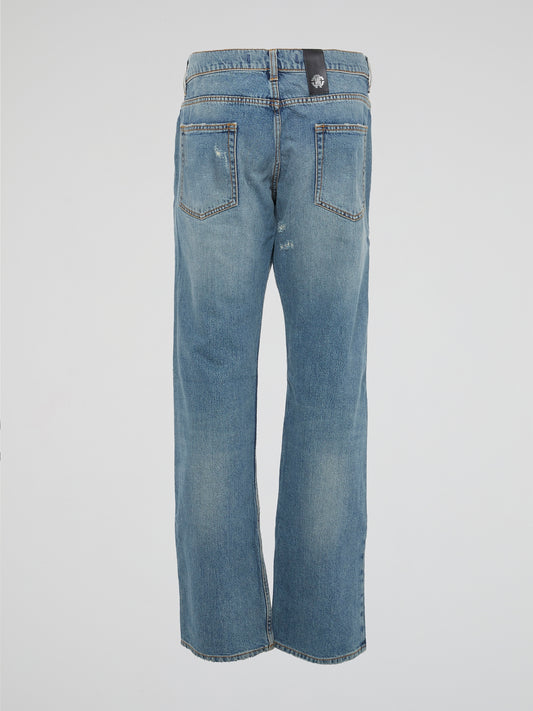 Elevate your denim game with these Blue Straight Cut Denim Jeans by Roberto Cavalli. Crafted with the finest quality materials and attention to detail, these jeans are a must-have for any fashion-forward individual. Stand out from the crowd and make a statement with these stylish and versatile jeans that will take your wardrobe to the next level.