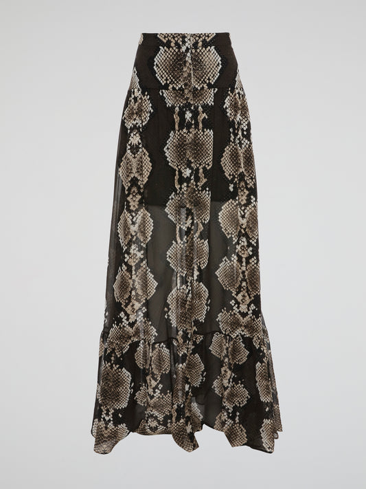 Unleash your wild side with this stunning Snake Print Flared Maxi Skirt by Roberto Cavalli. Made for fashion-forward individuals who aren't afraid to stand out, this skirt exudes confidence and style. Turn heads wherever you go with this bold and elegant piece that is sure to make a statement.