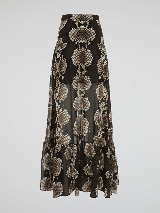 Unleash your wild side with this stunning Snake Print Flared Maxi Skirt by Roberto Cavalli. Made for fashion-forward individuals who aren't afraid to stand out, this skirt exudes confidence and style. Turn heads wherever you go with this bold and elegant piece that is sure to make a statement.