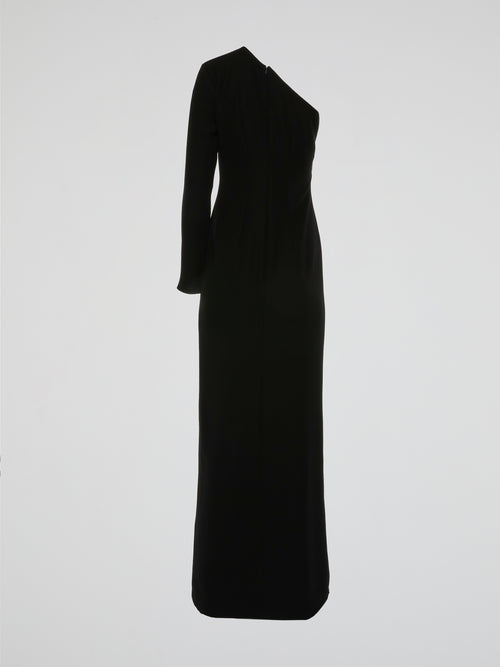 Black Asymmetrical Single Strap Evening Dress