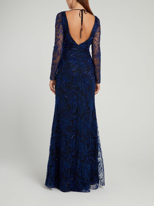 Navy Lace Overlay Square Neck Dress