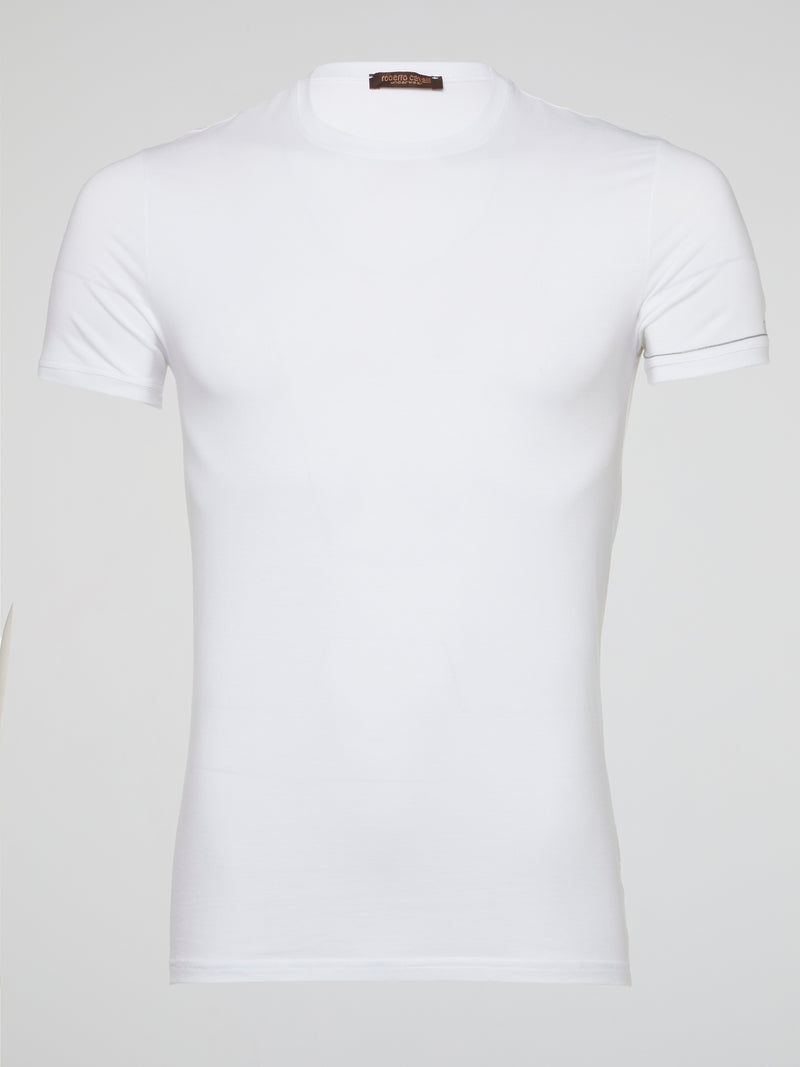 Indulge in luxury with the White Ribbed Trim T-Shirt by Roberto Cavalli Underwear, a sleek and stylish addition to your wardrobe that effortlessly combines comfort and sophistication. Crafted with the finest materials and detailed with ribbed trim, this t-shirt exudes timeless elegance and modern charm. Elevate your everyday look with this must-have piece that promises to make a statement wherever you go.