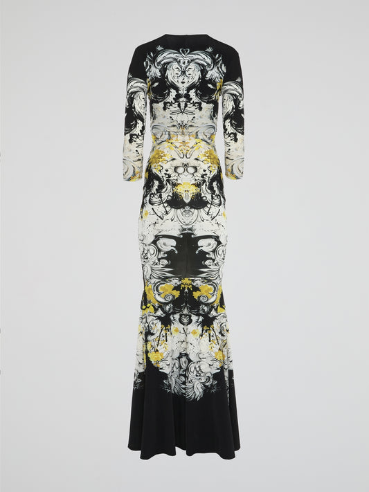 Step into a dreamscape of opulence and grandeur with the Baroque Print Mermaid Dress by Roberto Cavalli. This exquisite piece perfectly captures the allure and complexity of the Baroque era, with its intricate patterns and rich color palette that dances gracefully on the flowing fabric. As you don this mesmerizing dress, prepare to be the embodiment of elegance, effortlessly captivating every gaze that falls upon you.