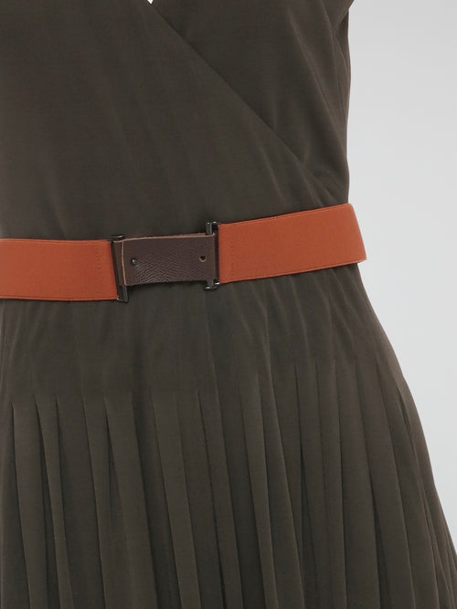Akris Punto Army Green Pleated Dress 8 / Green Akris Punto Army Green Pleated Dress 8 / Green