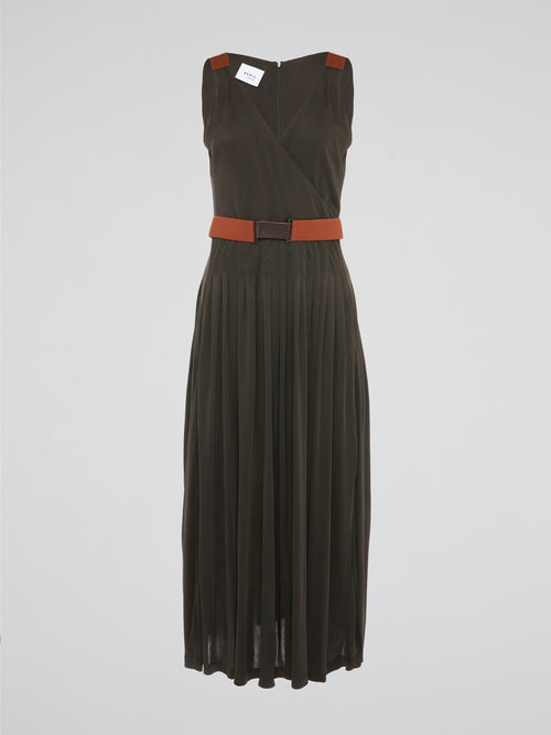 Akris Punto Army Green Pleated Dress 8 / Green Akris Punto Army Green Pleated Dress 8 / Green