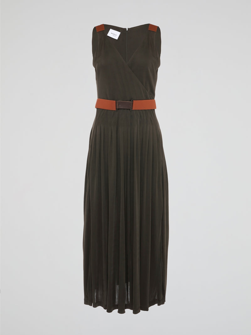 Akris Punto Army Green Pleated Dress 8 / Green Akris Punto Army Green Pleated Dress 8 / Green