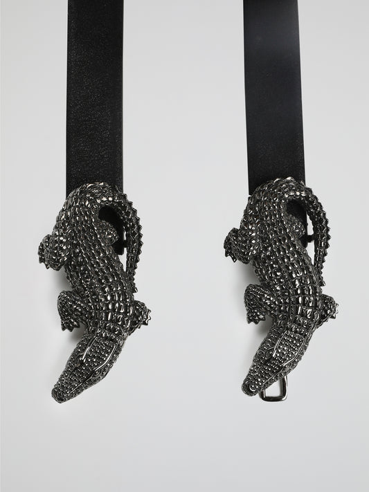 Experience the wild side with our Crocodile Detailed Leather Belt by Roberto Cavalli. Crafted with impeccable attention to detail, this luxurious accessory features a textured crocodile pattern that exudes sophistication. From office attire to evening outfits, this belt adds a touch of exotic elegance and elevates your style game to unparalleled levels.