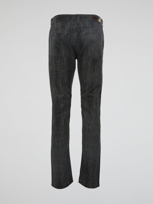 Experience the epitome of style and sophistication with these Black Slim Fit Trousers by Roberto Cavalli. Designed to effortlessly accentuate your silhouette, these trousers are crafted with meticulous attention to detail and precision tailoring. Perfect for any occasion, they exude a sleek and contemporary vibe that will elevate your fashion game to new heights.