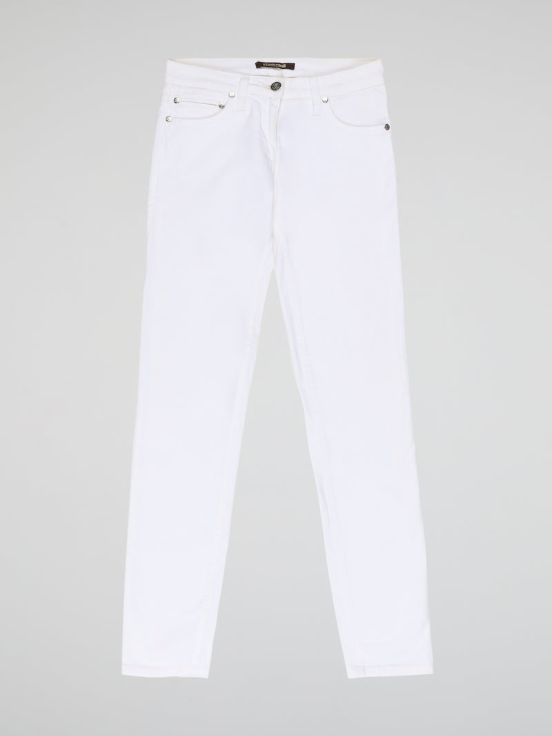 Turn heads and elevate your style with our White Straight Cut Jeans by Roberto Cavalli. Crafted with precision and attention to detail, these jeans feature a sleek and modern design that embodies sophistication and confidence. Whether you're strolling through the city or hitting the beach, these jeans are sure to make a statement and redefine your fashion game.