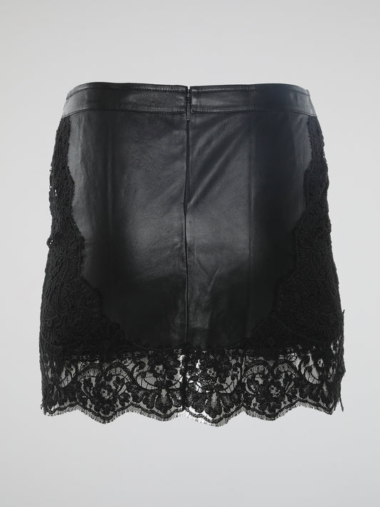 Lace Hem Leather Skirt