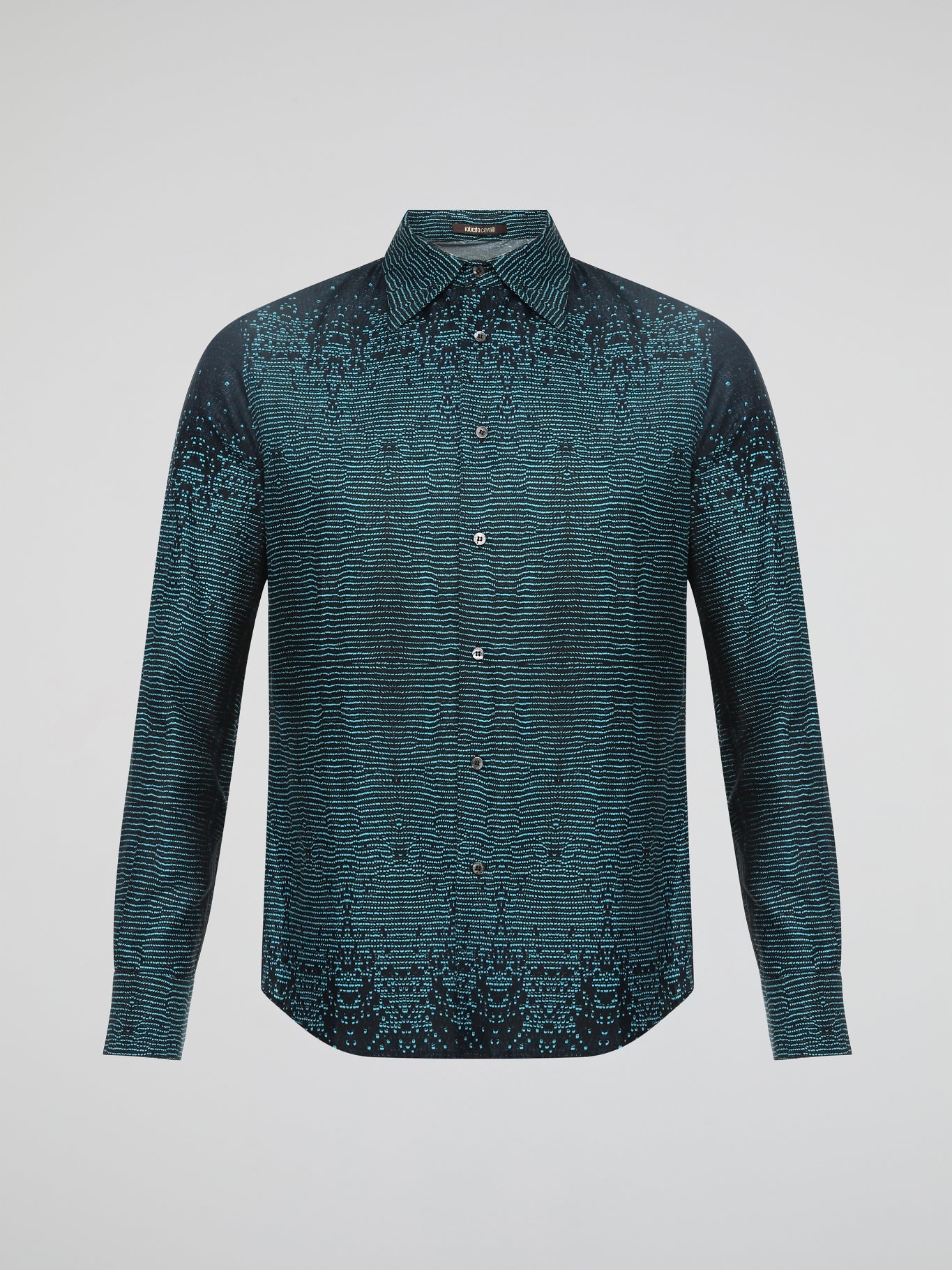 Introducing the epitome of effortless sophistication - our Green Button Up Shirt by Roberto Cavalli. Crafted with meticulous attention to detail, this shirt exudes a sleek yet playful vibe, perfect for the modern trendsetter. Its vibrant green hue, paired with a flawless slim-fit design, ensures that all eyes will be on you wherever you go, making it a wardrobe essential for the fashion-forward individual.