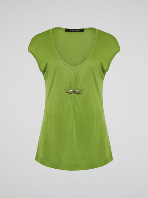 Introducing the Green Scoop Neck Top by Roberto Cavalli, where elegance meets sustainability! Crafted from luxurious eco-friendly materials, this chic piece boasts a flattering scoop neckline and a vibrant green hue that radiates freshness and life. Feel confident and fashion-forward, knowing that this Roberto Cavalli creation not only enhances your style, but also supports a greener future.