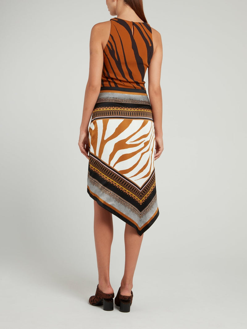 Brown Zebra Effect Wrap Dress