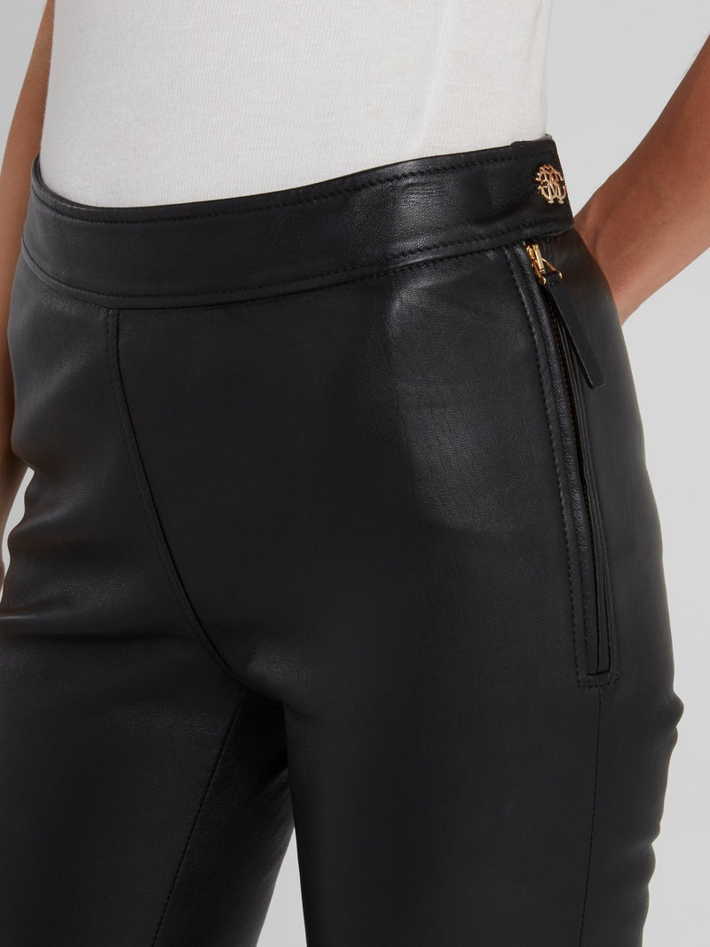 Black Side Zip Leather Trousers