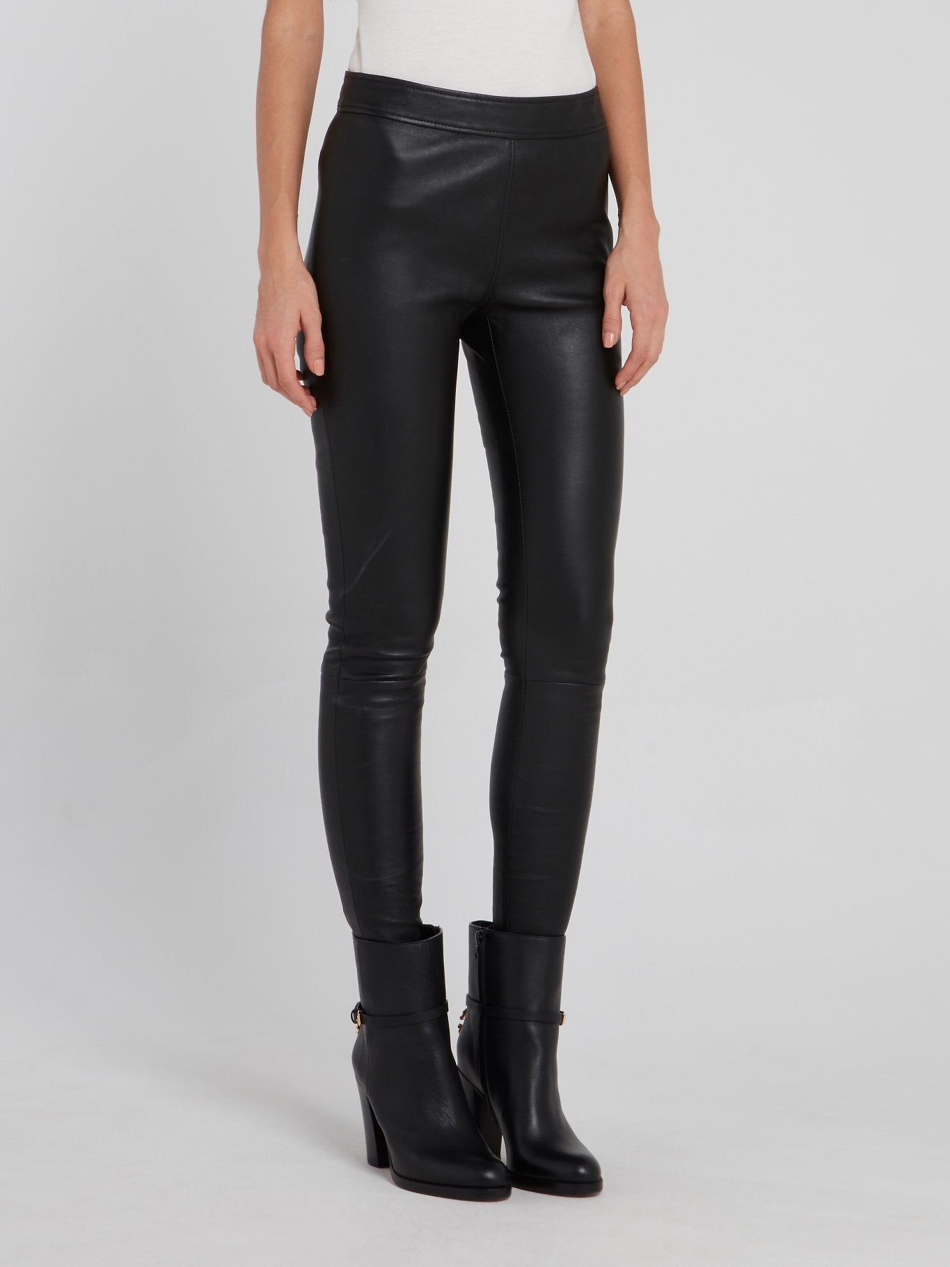 Black Side Zip Leather Trousers