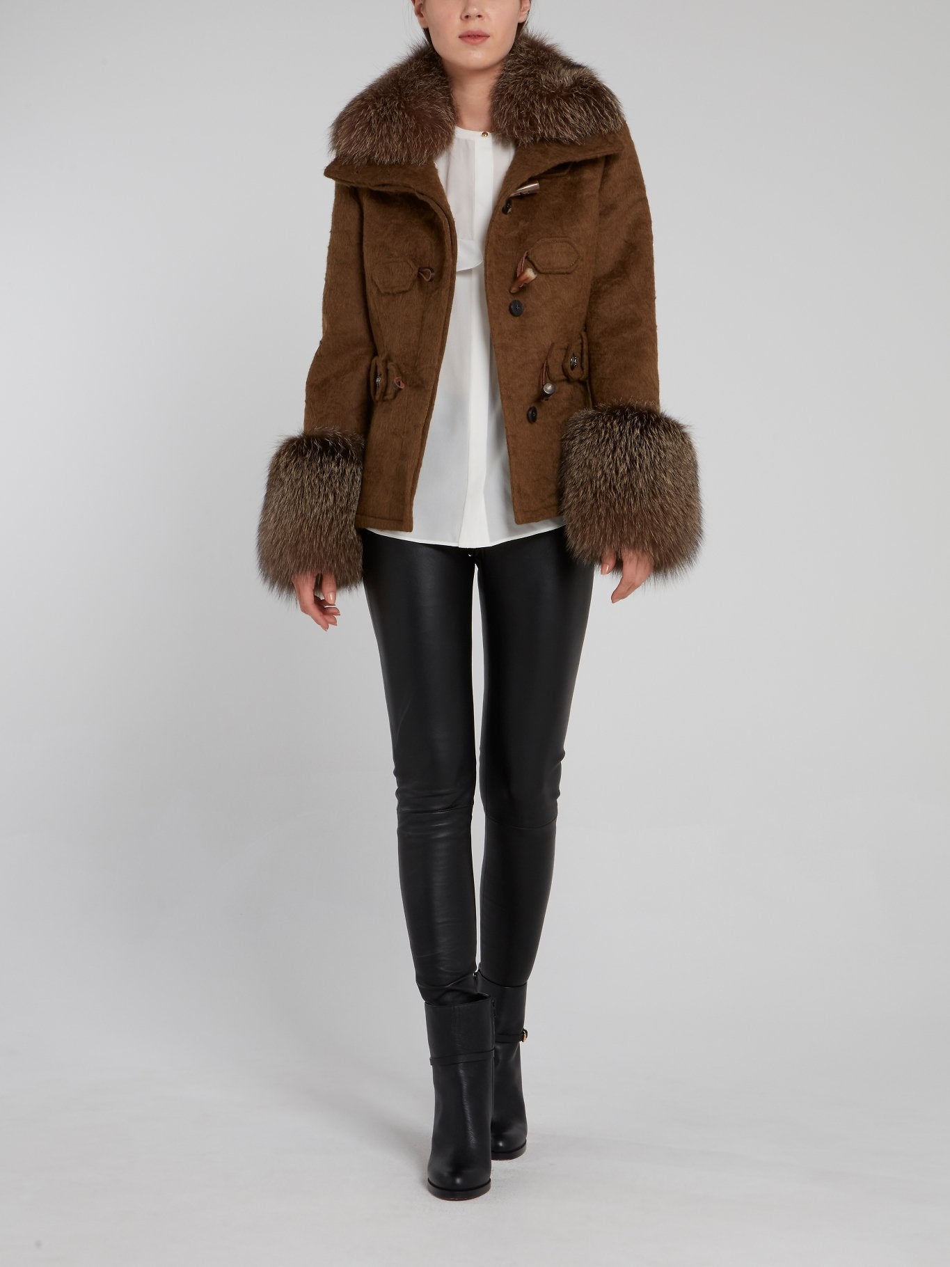 Brown Fur Panel Coat