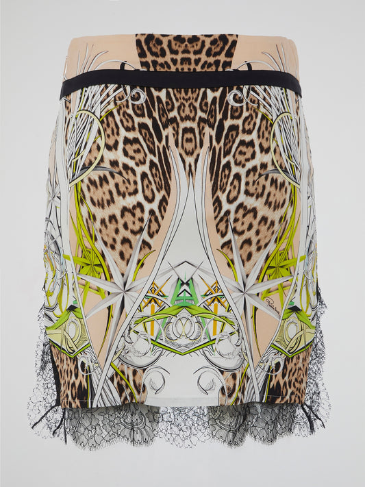 Introducing the Lace Hem Printed Skirt by Roberto Cavalli, where elegance and edginess unite in a captivating fashion statement. This exquisite piece features a mesmerizing print that effortlessly catches the eye, while delicate lace detailing adds a touch of feminine allure. Step out in style and let this stunning skirt take center stage, turning heads wherever you go.