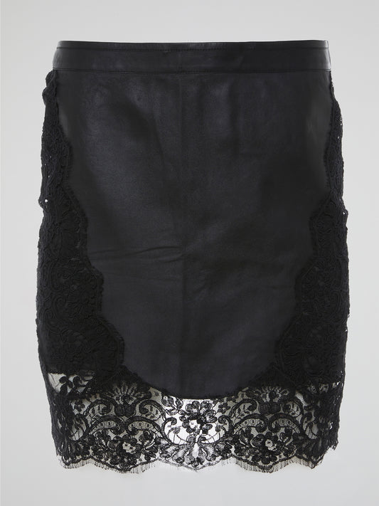 Black Lace Hem Leather Skirt