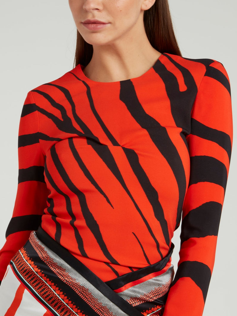 Orange Zebra Effect Wrap Dress
