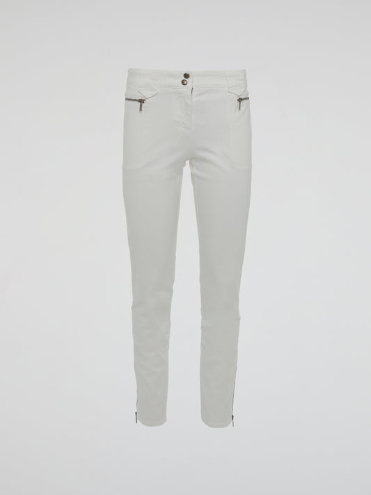 White Zipper Detailed Trousers