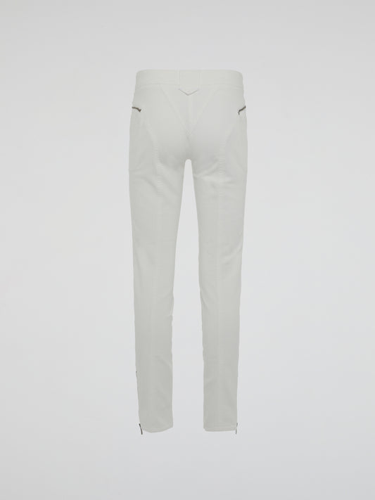 White Zipper Detailed Trousers