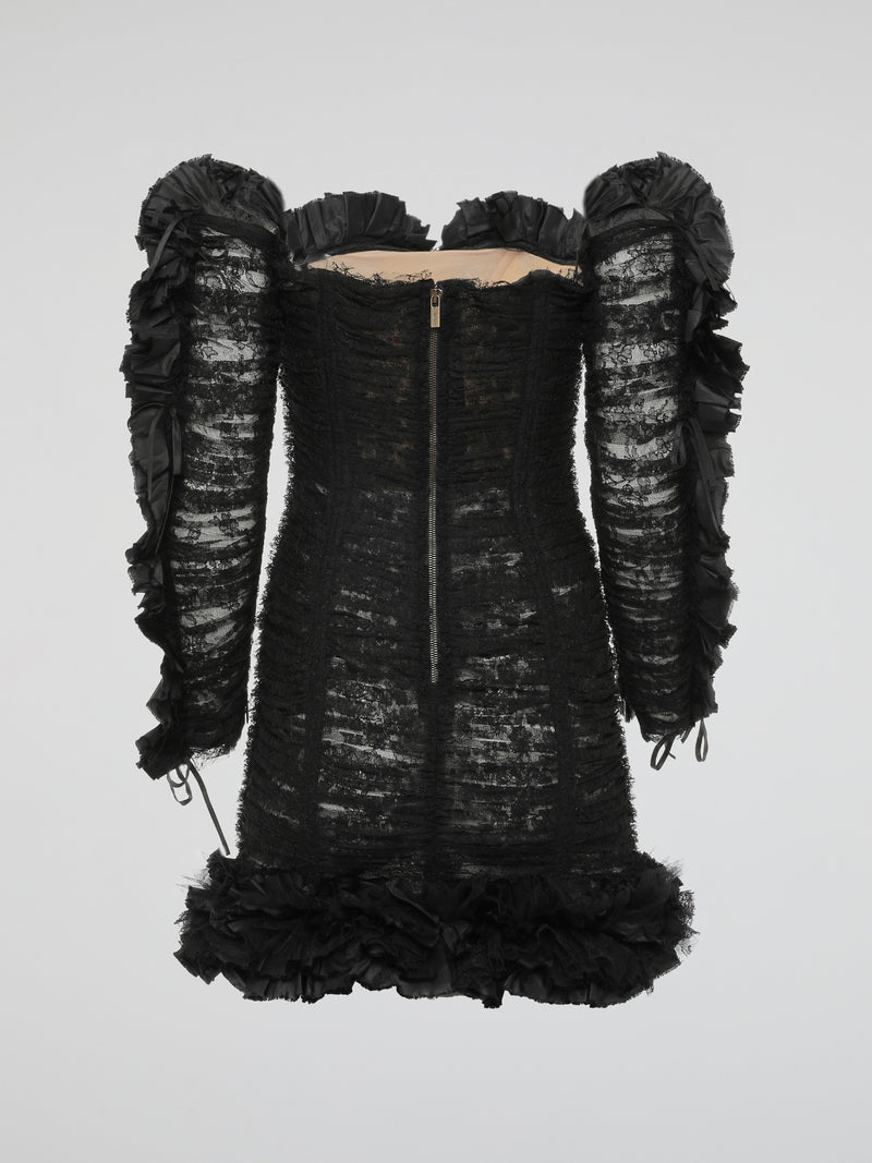 Black Frill Detailed Lace Dress