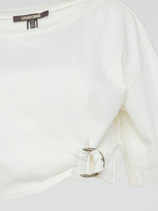 Introducing the White Crop Top by Roberto Cavalli, where elegance meets modern femininity. Crafted with luxurious fabrics and meticulous attention to detail, this wardrobe staple exudes effortless sophistication. From casual brunches to glamorous evenings, this versatile piece is guaranteed to turn heads and make a bold fashion statement.