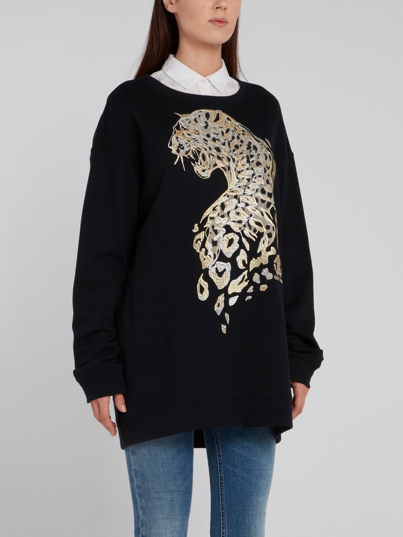 Black Leopard Embroidered Pullover