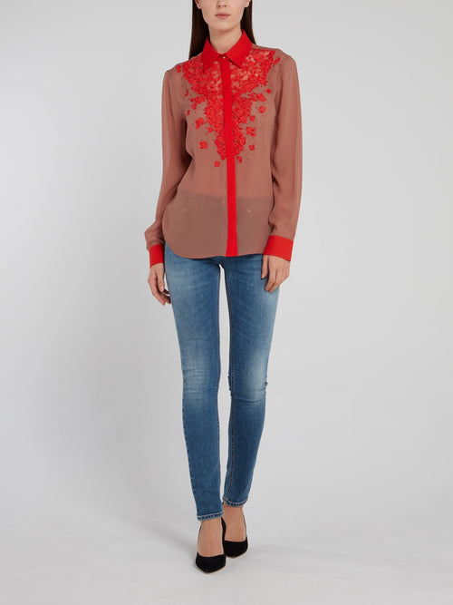 Red Paisley Lace Panel Top