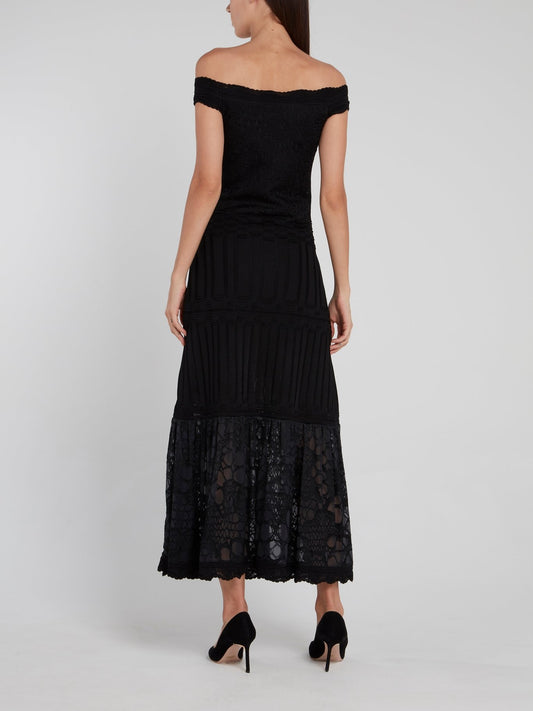 Black Off-The-Shoulder Knitted Dress